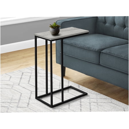 Modern C-Shaped End Table with Metal Base Grey Laminate Surface Space-Saving Sofa Side Table for Living Room or Bedroom