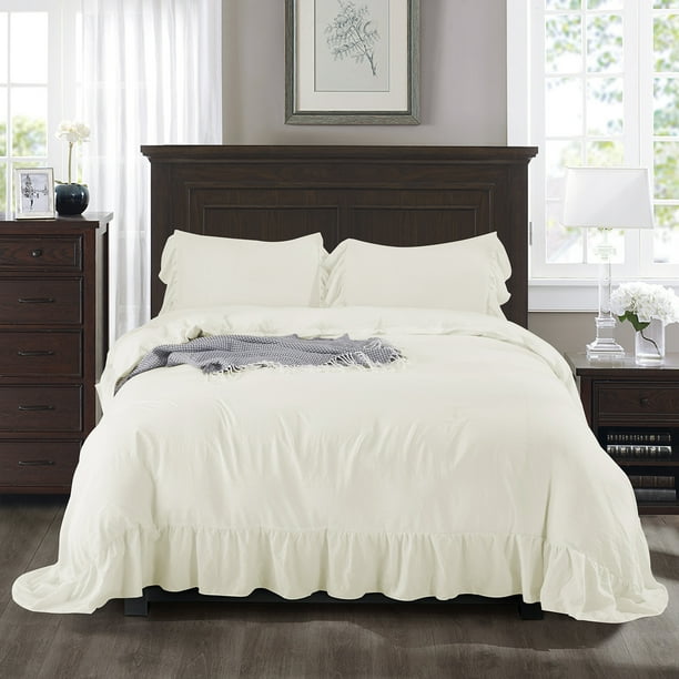 Homechoice 3Piece Prewashed King Ivory Duvet Cover Set with Long