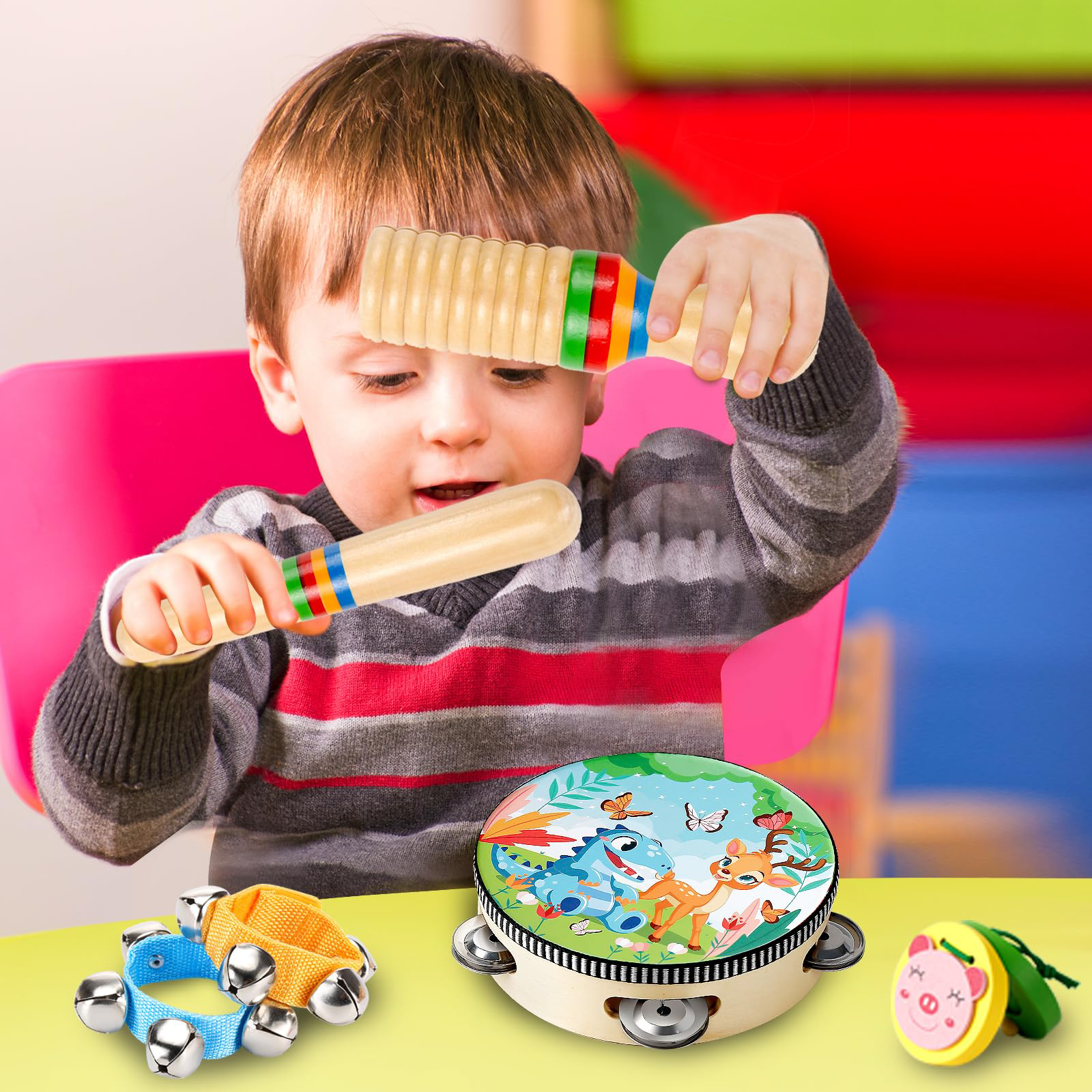 OATHX Educational Toys Percussion Xylophone Baby Music Kit Kids Wood Musical Instruments for Toddler Toy