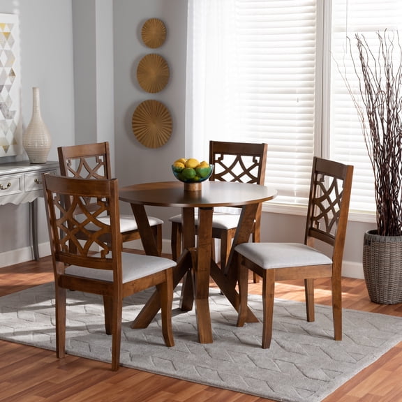 Baxton Studio Alisa Modern and Contemporary Grey Fabric Upholstered and Walnut Brown Finished Wood 5-Piece Dining Set
