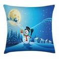 thumbnail image 1 of Christmas Throw Pillow Cushion Cover, Snowy Landscape Pines Houses Starry Sky Full Moon and Santa with Present, Decorative Square Accent Pillow Case, 18 X 18 Inches, Blue Eggshell White, by Ambesonne, 1 of 2