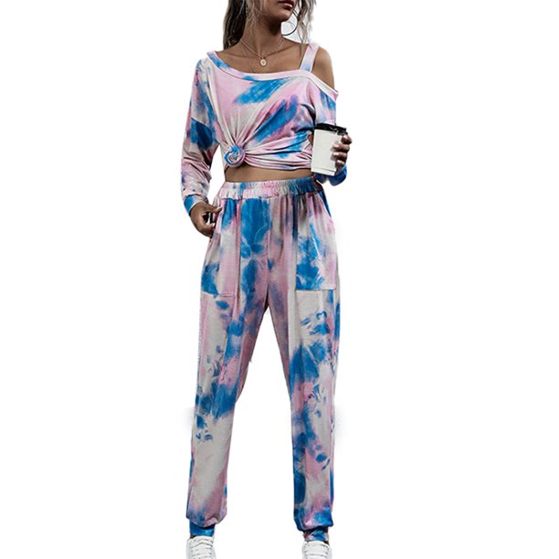 Conjunto de trajes deportivos tipo jersey, conjunto de pantalones de chándal para mujer, sudadera con lazo y pantalones largos, conjunto de sudadera con efecto teñido anudado, diseño elevado