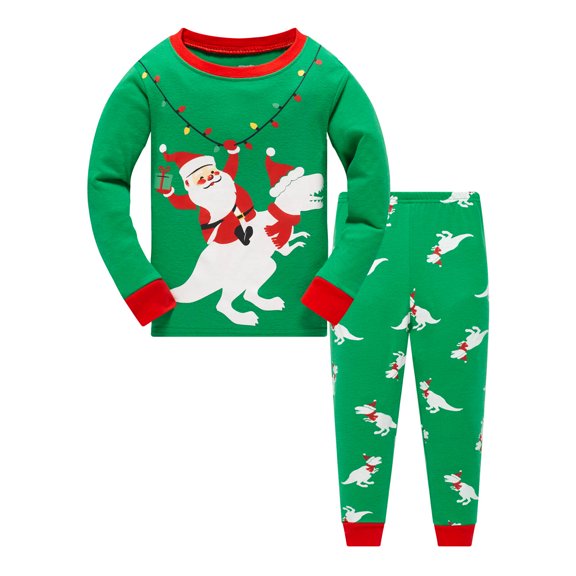 Popshion Baby Boys Christmas Pajamas Set 100% Cotton Xmas Sleepwear Dinosaur pjs, 2-Piece, Size 3T