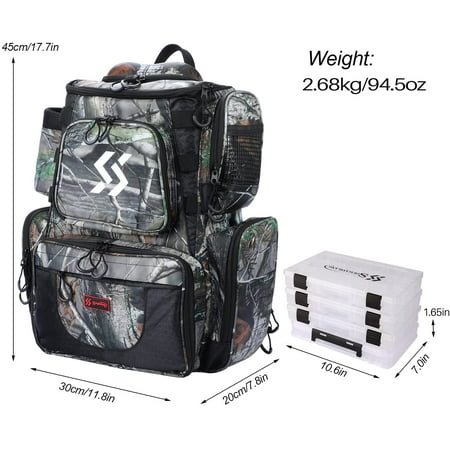 Fishing Tackle Backpack Waterproof with 4 Trays and Rain Cover for Anglers