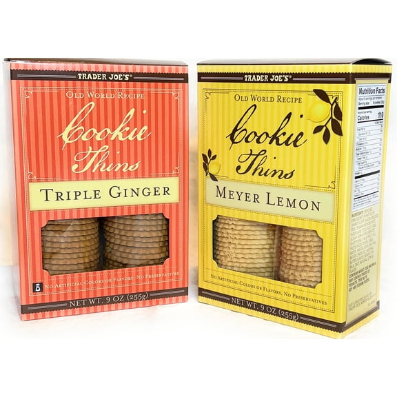 Trader Joe's Old World Recipe Cookie Thins Variety 2 Pack of Triple Ginger and Meyer Lemon Cookies