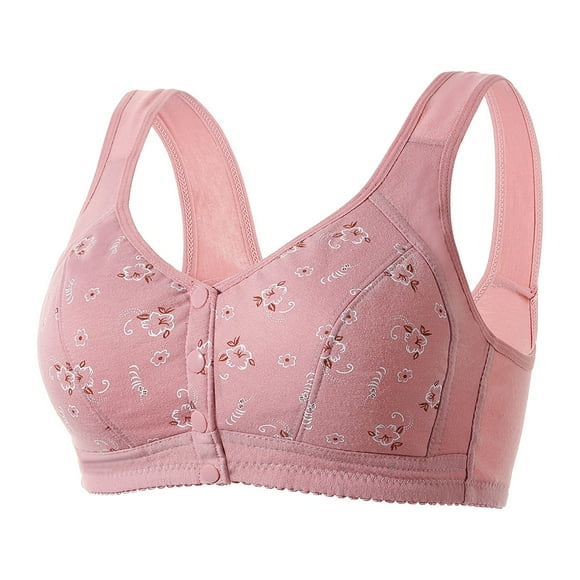 Alitao Push Up Bra Wireless Bras Women Lace Front Button Shaping Cup Adjustable Shoulder Strap Large Size Bra Front Closure Bras Plus Size Bra Pink S