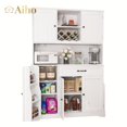 thumbnail image 3 of Aiho 67" Kitchen Pantry Storage Cabinet with Doors & Shelves, Modern Buffet Cabinet with Microwave Stand, Tall Hutch Cabinet for Kitchen, Dining Room - White, 3 of 9