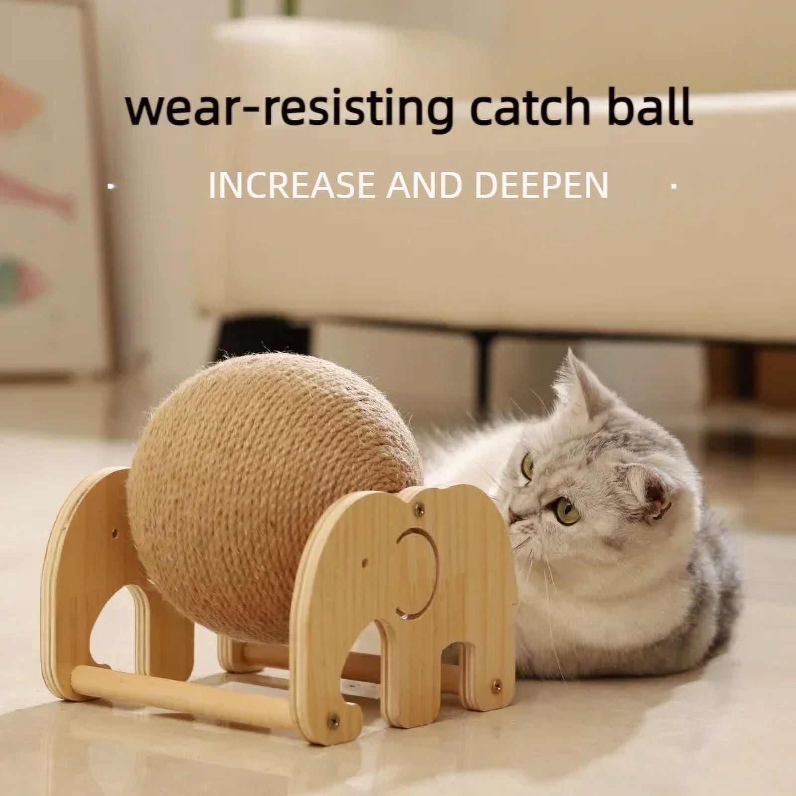 Cat Grab Toy, Natural sisal Grab Toy, Rotating cat and Dog Ball Toy, Indoor Interactive pet Toy (Medium, The Elephant cat Catches The Ball)