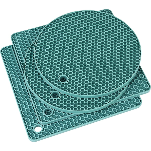 Silicone Trivets for Hot Dishes, Silicone Pot Holders for Tabletop, Trivet Mat Hot Pads for Kitchen, Trivets for Hot Pots and Pans, Heat Resistant Mats for Quartz Countertop, Set 4 Teal