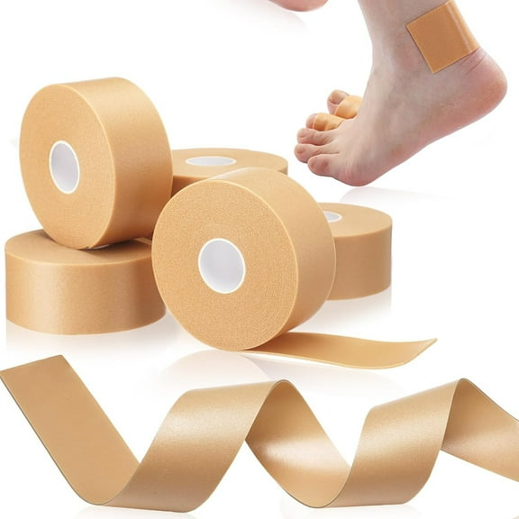 Topboutique Adhesive Pads Blister Prevention Tape,6 Rolls Foam Tape,Waterproof Bandages Patches,Breathable Foot Heel Sticker for Hand Protector Pads Prevention Skin Feet Chafing,2.5 cm x 5 m