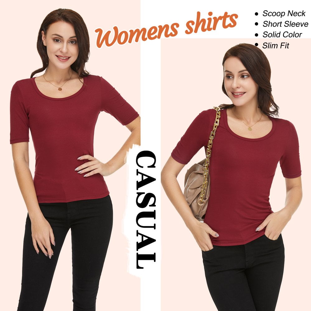 CHOK Women Mock Turtleneck Half Sleeve Cute Plain Tee Shirt Slim Fitted Top Black Medium Walmart