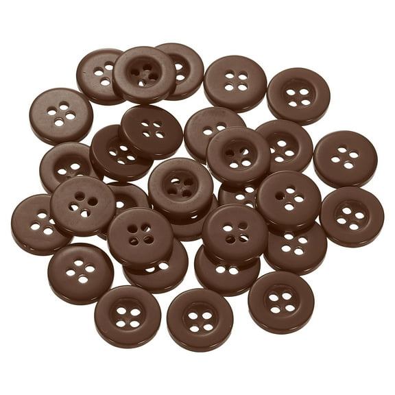 30pcs 20L Sewing Buttons 1/2"(12.5mm) Resin Round Flat 4-Hole Craft Replacement Buttons for Sewing Clothing and DIY, Brown
