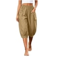 thumbnail image 5 of Zulora Women's High Waisted Wide Leg Capri Pants Stretchy Elastic Waist Pleated Cropped Trousers Loose Casual Summer Pants, 5 of 9