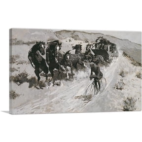 ARTCANVAS Right Of Road A Hazardous Encounter On Rocky Mountain Trail 1900 Canvas Art Print by Frederic Remington - Size: 60" x 40" (0.75" Deep) (3-Piece)
