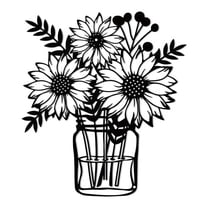 Iron Sunflower Vase Wall Art, Rustic Farmhouse Style Wall Hanging, Floral Theme Home Decor