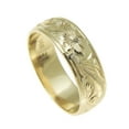 thumbnail image 2 of 14K yellow gold hand engraved Hawaiian plumeria scroll band ring smooth edge 6mm size 13, 2 of 4