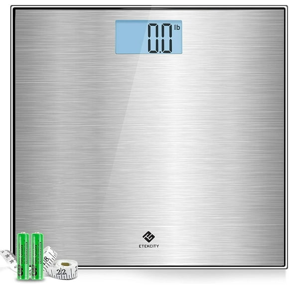 Bascula de Baño Digital Etekcity con Cinta Métrica Pantalla LCD Azul Retroiluminada 400lb Acero Inoxidable Etekcity EY-91334