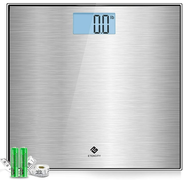 Bascula de Baño Digital Etekcity con Cinta Métrica Pantalla LCD Azul Retroiluminada 400lb Acero Inoxidable Etekcity EY-91334