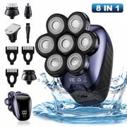 Nogroa Head Shaver Set, 7D Electric Hair Razor for Bald Men, 8-in-1 IPX6 Waterproof Cordless Rechargeable Wet/Dry Clipper Nose Trimmer Grooming Kit with Type C Charge, LED Display
