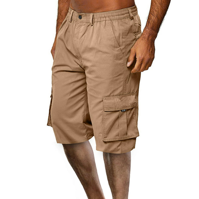 wybzd Men Cargo Shorts Relaxed Fit Lightweight Outdoor Multi-Pocket Cotton  Work Casual Shorts Khaki L 