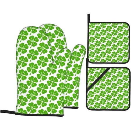 

St. Patrick s Day Oven Mitts and Pot Holders Sets 4 pcs Kitchen Oven Gloves Heat Resistant BBQ Gloves Non Slip for Baking