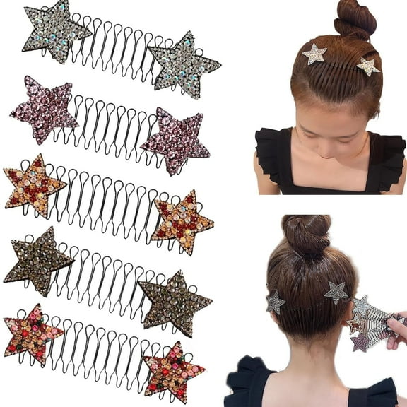 Yayun Stretchy Comb Headband,Stretchable Star Hair Clip,Rhinestone Hair Clip Combs,Wire Hair Combs,U Shape Hair Finishing Fixer Comb,Hairstyle Hair Accessories for Girl Women,5 Pcs