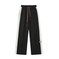 thumbnail image 5 of YLSDY Men's Side Stripe Wide Leg Pants, Elastic Waist Drawstring, Loose Fit Trendy Casual Daily Trousers Black XXXXL, 5 of 8