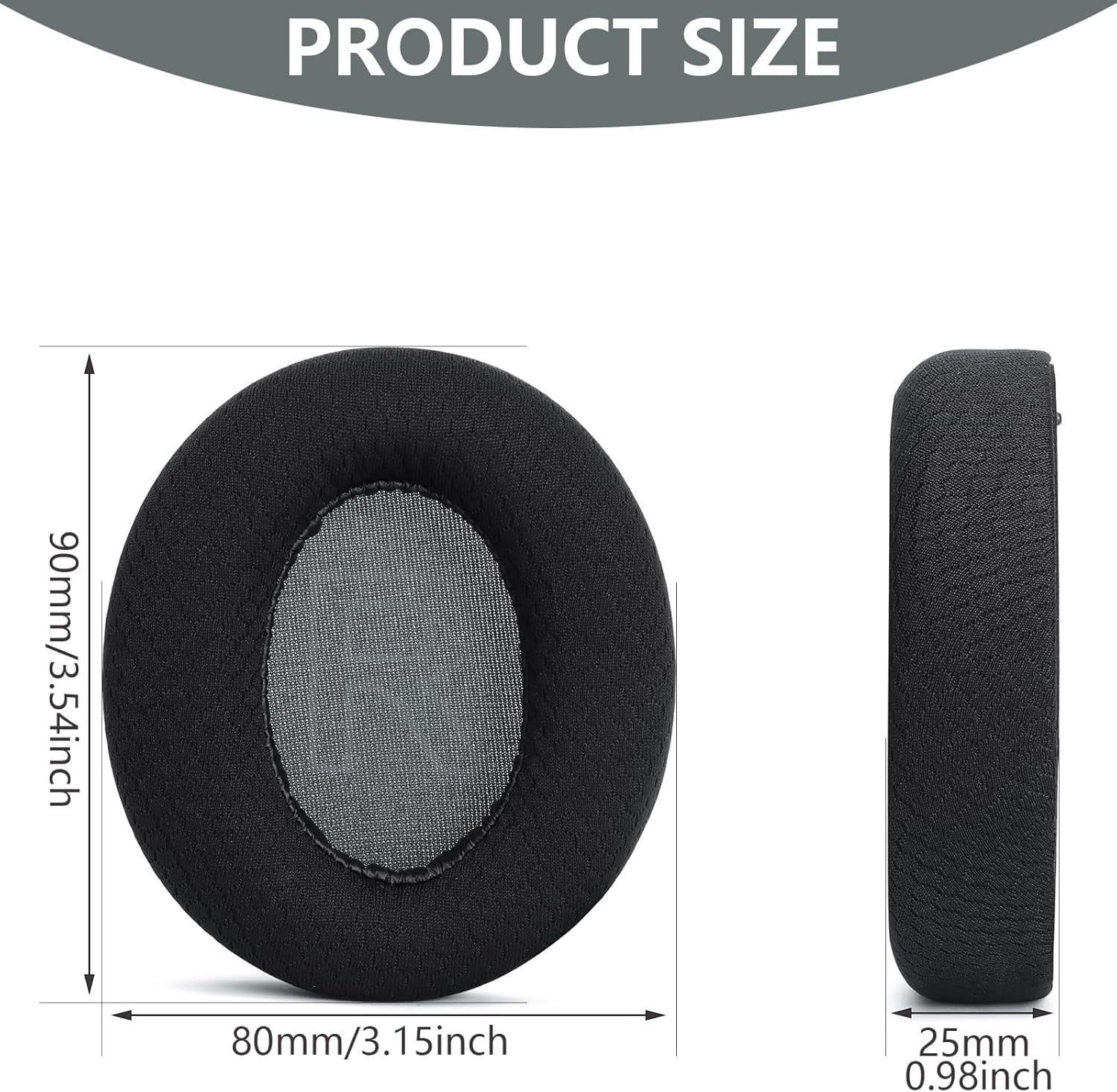 HRTGFD-Replacement Ear Pads Cushions for Anker Soundcore Life 2/Q20/Q20+/Q20I/Q20BT Headphones (Not fit Life 2 Neo) Ear Pads Football Mesh Fiber Weave and High Density Sponge - Black