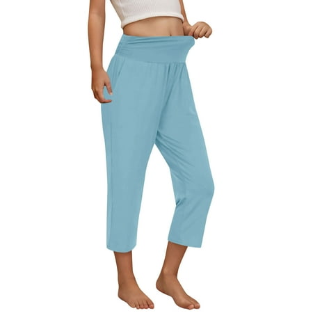 Fengactive Girls Casual Yoga Capri Pants High Waist Elastic Waist Sports Trousers with Side Pockets 4T-14T