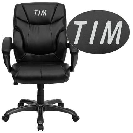 Flash Furniture Personalized Mid-Back Black LeatherSoft Overstuffed Swivel Task Ergonomic Office Chair with Arms