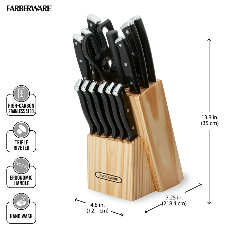 Knife Set,15-Piece Kitchen Knife Set with Block Wooden - High Carbon  Stainless