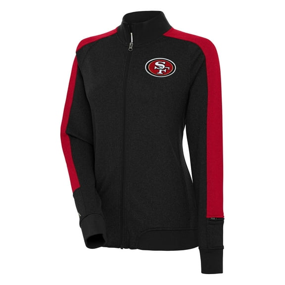 Women's Antigua  Black San Francisco 49ers Strike Full-Zip Track Jacket