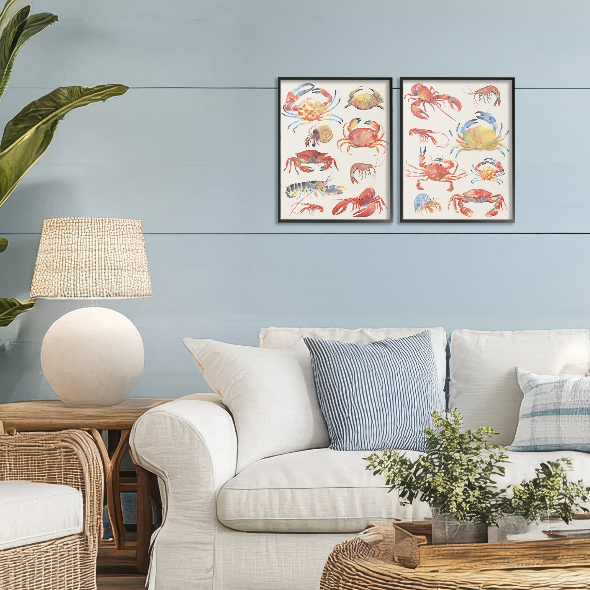 Stupell Industries Aquatic Crustacean Collection 2 Piece Black Framed Giclee Art Set, design by June Erica Vess
