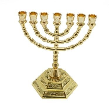 Yabuy Hanukkah Candle Stand 7 Branch Menorah with Tablets, Aaron Rod, and Manna Vessel