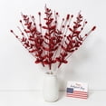 thumbnail image 5 of 2 Pack Faux Berry Flower Stems, 16.5 In Red Glitter Patriotic Floral Branch Arrangement for Independence Day Mantel Table Vase Home Decor, 5 of 6