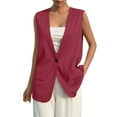 thumbnail image 1 of Chaqueta de traje de verano para mujer, chaleco de traje de color sólido con un solo botón, informal, sin mangas, con cuello en V, vino/S, 1 of 9