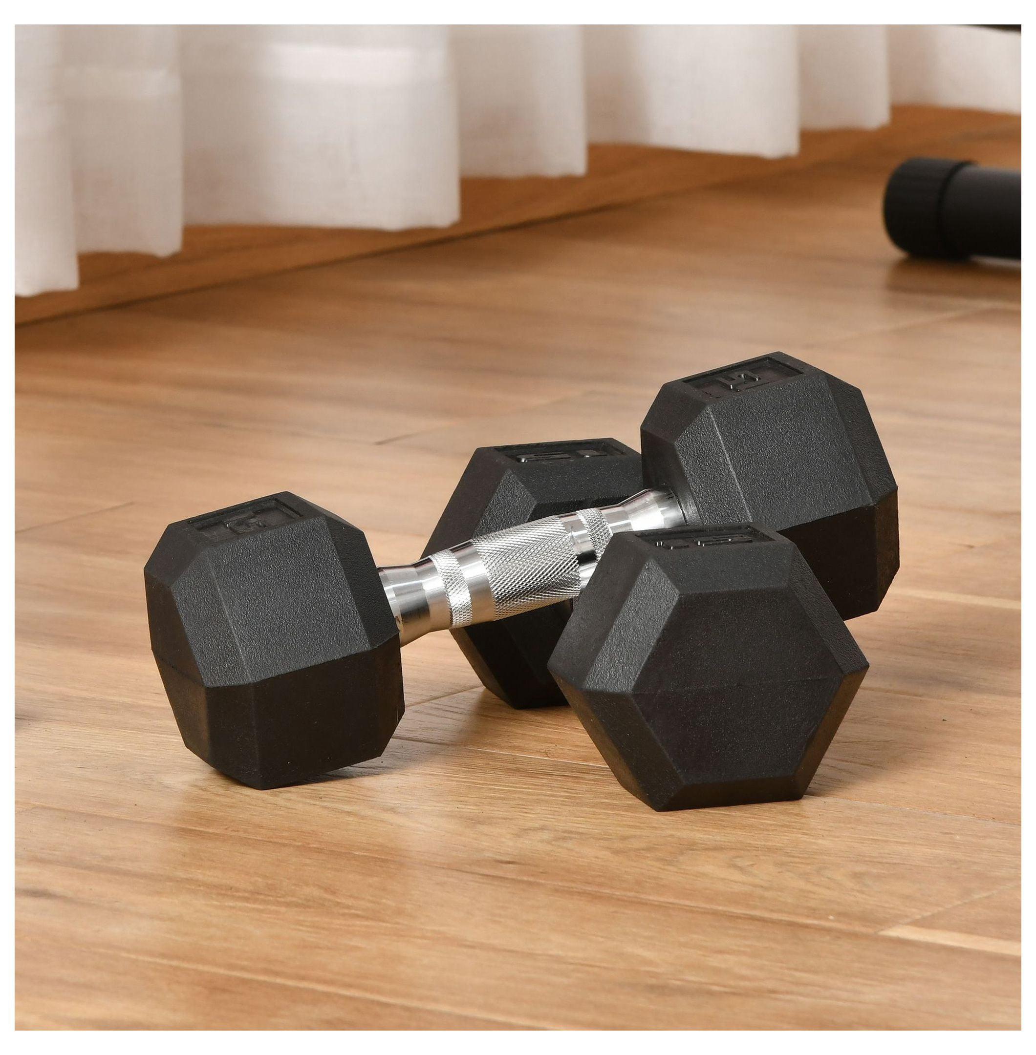 Soozier 2 x 15lbs Hex Dumbbell Set of 2, Rubber Weights Exercise Fitness Dumbbell with Non-Slip Handles, Anti-roll, for Women or Men Home Gym Workout