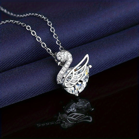 Pendant Necklace Gifts for Wife, Moissanite Necklaces for Women, 925 Sterling Silver, 1ct Pear Cut Lab Created Diamond, D Color VVS1 Swan Pendant