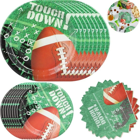 160PCS Football Party Supplies Kit, Football Party Decorations with Dinner Plates, Dessert Plates, Napkins, Disposable Super Bowl Gameday Decorations, Serves 50