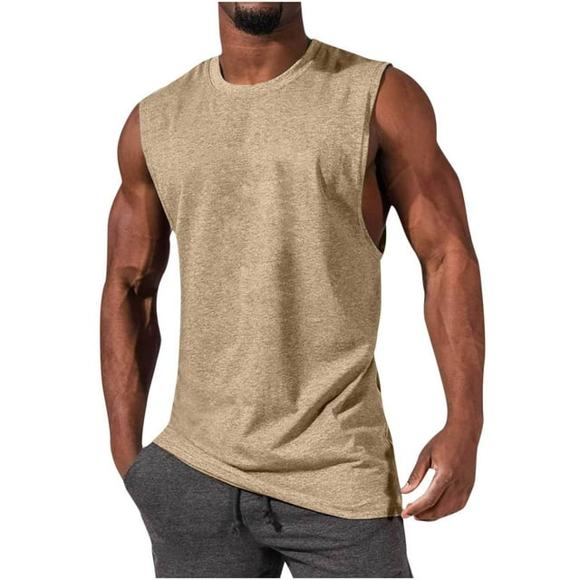 Gibobby Men's Tank Tops Quick Dry Sleeveless Workout Muscle Shirt Athletic Bodybuilding Gym Performance Tee Shirts(Beige,M)