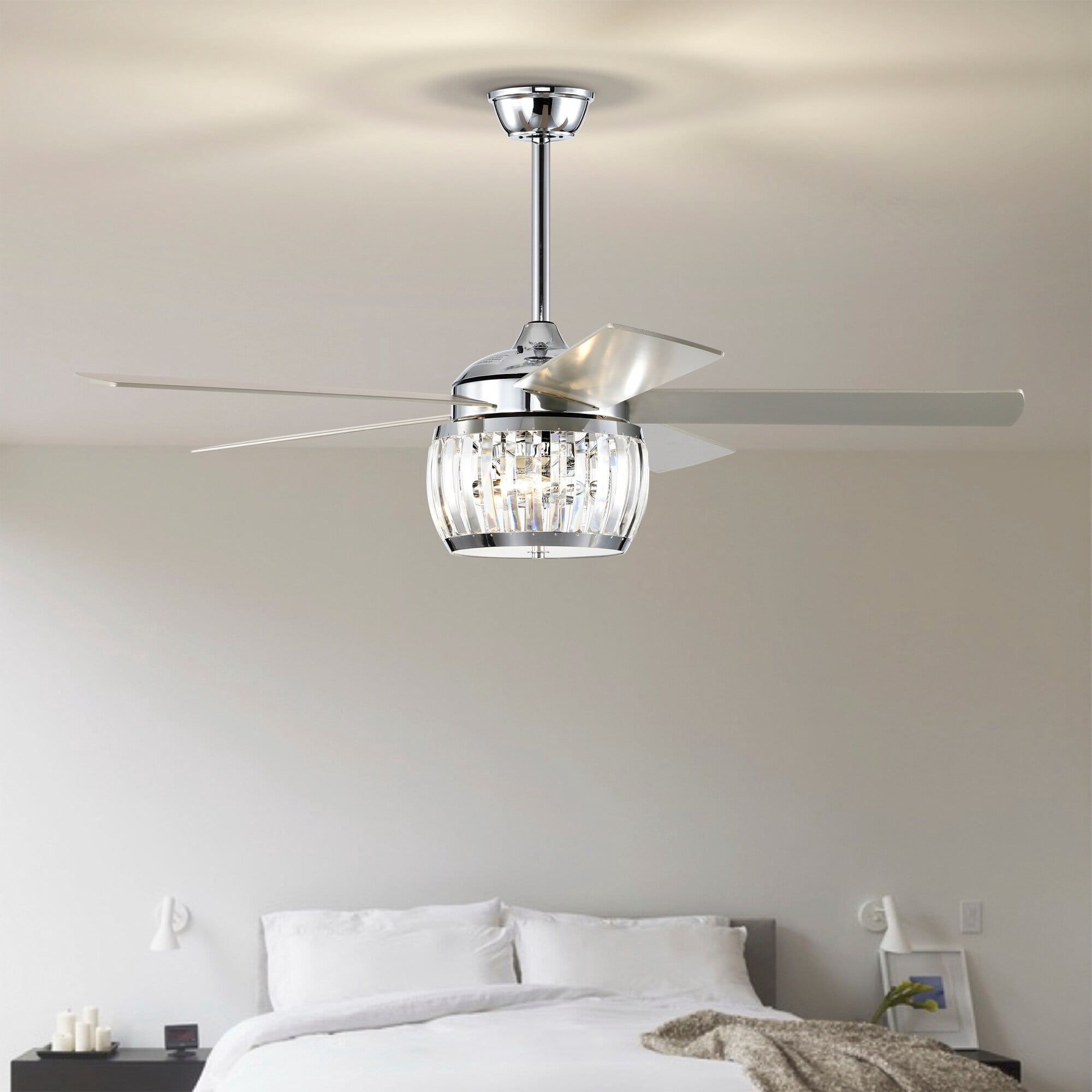 Warehouse of Tiffany Nadire 52 Inch Chrome Polished Finish Glam Style Crystal Ceiling Fan with Remote