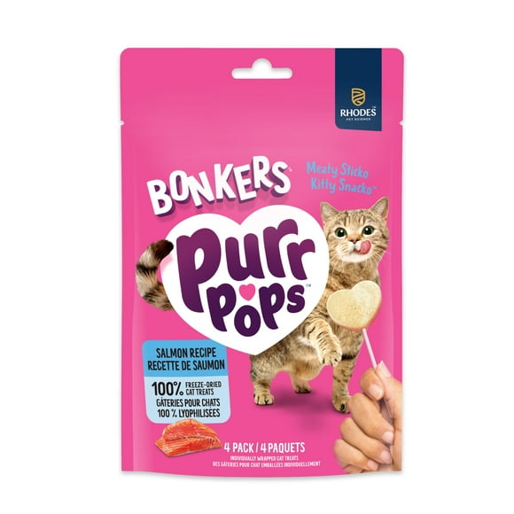BONKERS Purrpops Freeze-Dried Salmon Flavoured Lollipop Treats for Cats, 4 pack