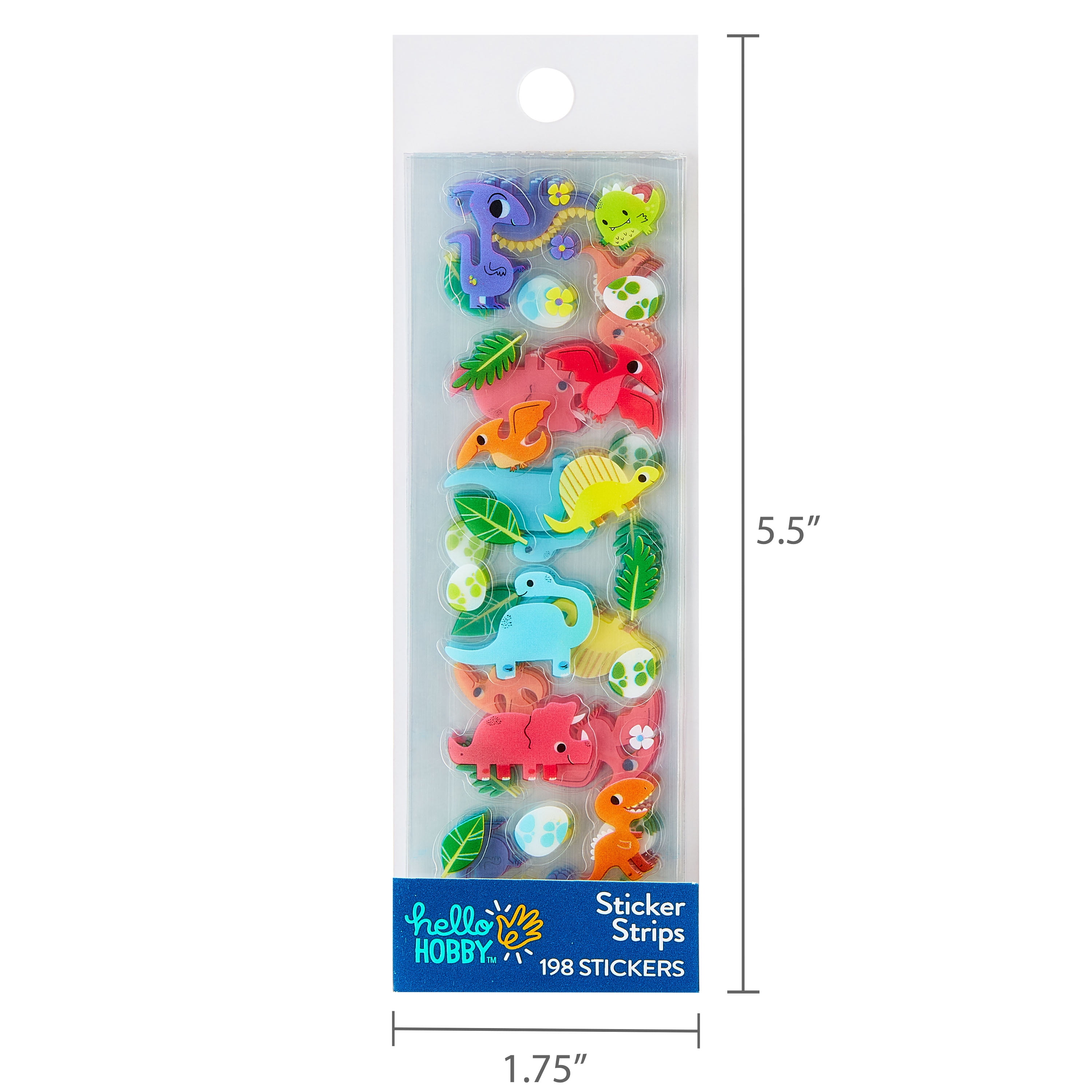 Hello Hobby Dinosaur Sticker Strip, Multicolor, Dinosaur Icons, 198 Count