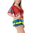 thumbnail image 3 of HAPPY BAY Women's Casual Beach Blouse Shirt Open Front Blouses Short Sleeve Button Up Dress Tops Tee Shirts Hawaiian Dresses for Women M Poppy, Upside Down palm, 3 of 4