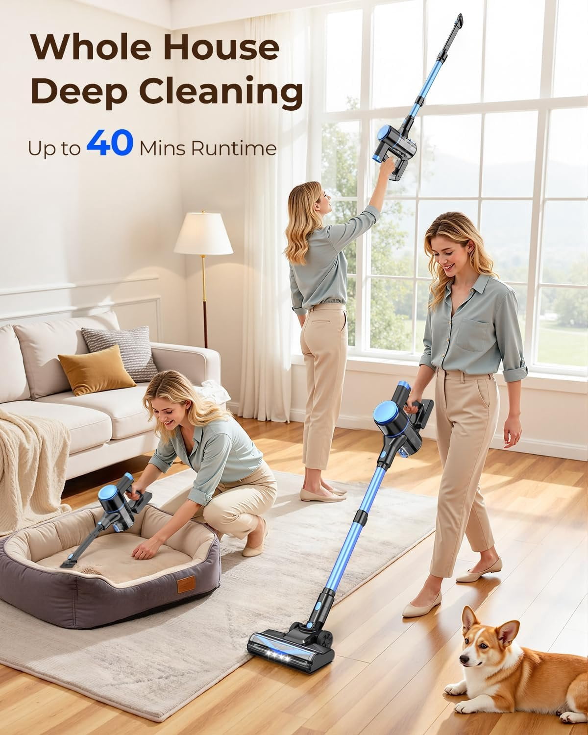 N8 Cordless Vacuum Cleaner,Lightweight Stick Vacuum with Suction,2200mAh ,40 Mins Runtime, Self-Standing,Rechargeable Vacuum Cleaners for Hardwood Floor (Cobalt) thumbnail 8