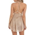 thumbnail image 4 of Wancir Women's Sequin Dress Spaghetti Strap Sexy Deep V Neck Backless Glitter Club Party Skater Swing Mini Dress, 4 of 6