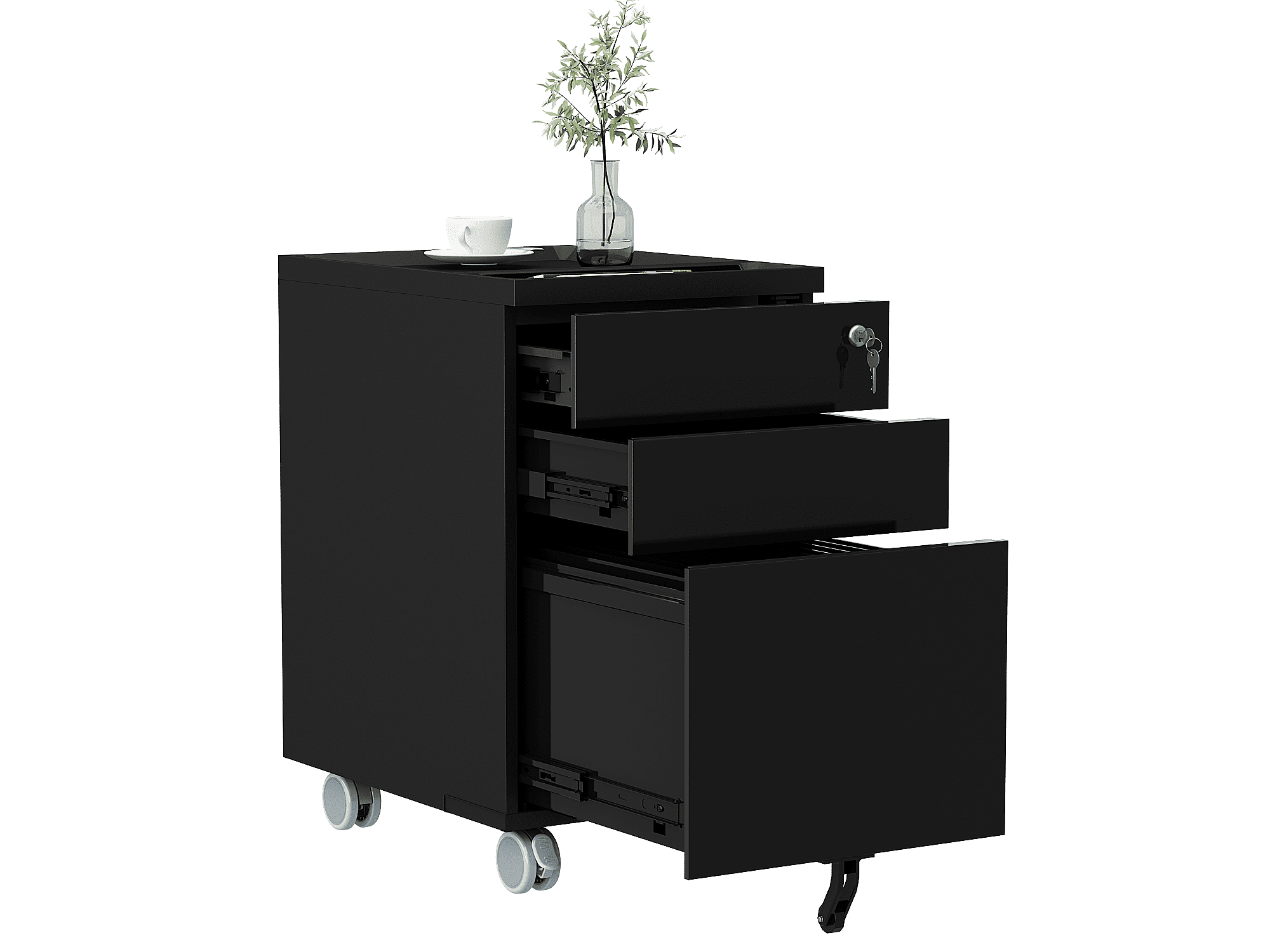 Cubespace 3 Drawer Locking File Fully Assembled Except Casters, Metal Rolling Vertical