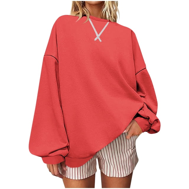 Chemises pour Femmes Col Rond Imprimé Manches Longues Colorblock Chandail Décontracté Ample