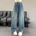 thumbnail image 4 of Byoo Toddler Girls Jeans Straight Leg Soft Wide Leg Straight Fit Denim Pants Vintage School Loose Fit Trousers,Blue, 4 of 8