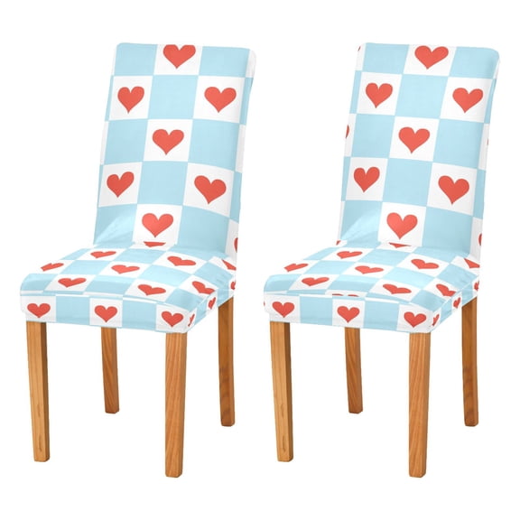Yayeee 2 Pack Dining Chair Covers Stretch Parson Chairs Slipcovers Seat Protector, Light Blue Checkered Heart